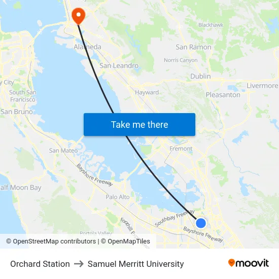 Orchard Station to Samuel Merritt University map