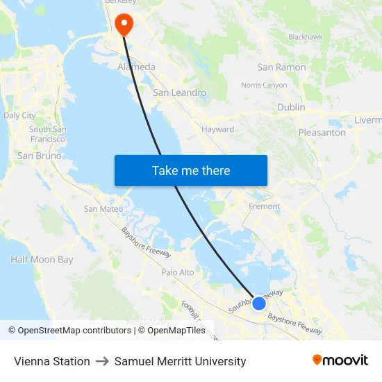 Vienna Station to Samuel Merritt University map