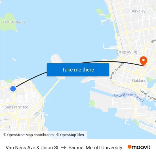 Van Ness Ave & Union St to Samuel Merritt University map