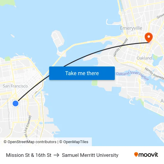 Mission St & 16th St to Samuel Merritt University map