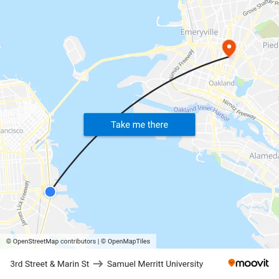 3rd Street & Marin St to Samuel Merritt University map