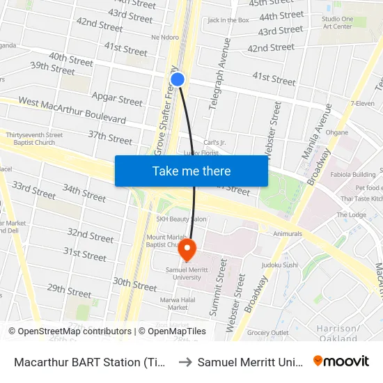 Macarthur BART Station (Timepoint) to Samuel Merritt University map