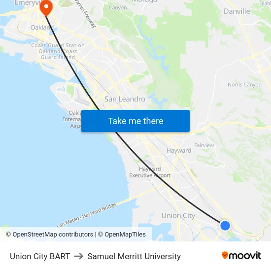 Union City BART to Samuel Merritt University map