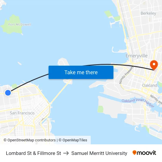 Lombard St & Fillmore St to Samuel Merritt University map