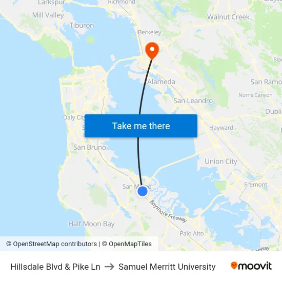 Hillsdale Blvd & Pike Ln to Samuel Merritt University map