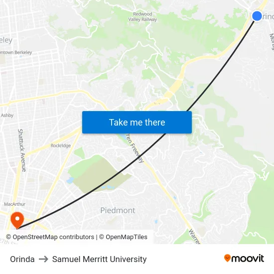 Orinda to Samuel Merritt University map