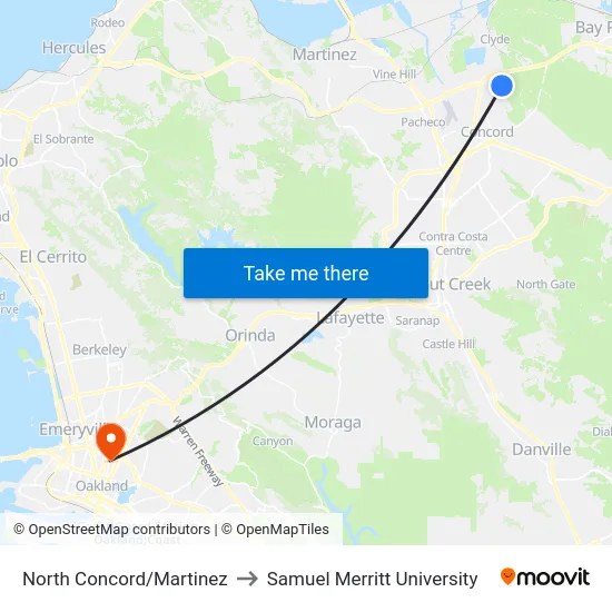 North Concord/Martinez to Samuel Merritt University map
