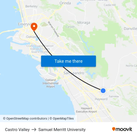 Castro Valley to Samuel Merritt University map
