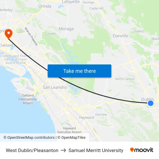 West Dublin/Pleasanton to Samuel Merritt University map