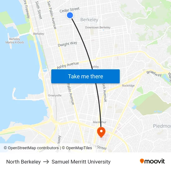 North Berkeley to Samuel Merritt University map