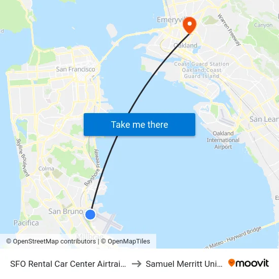 SFO Rental Car Center Airtrain Station to Samuel Merritt University map