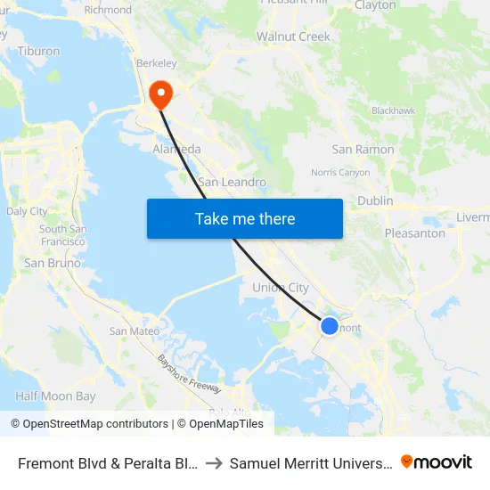Fremont Blvd & Peralta Blvd to Samuel Merritt University map