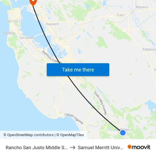 Rancho San Justo Middle School to Samuel Merritt University map