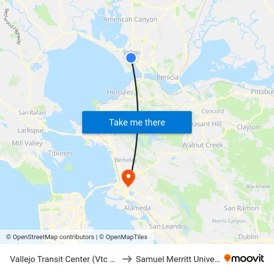 Vallejo Transit Center (Vtc West) to Samuel Merritt University map
