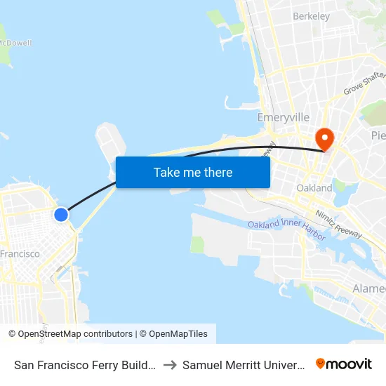San Francisco Ferry Building to Samuel Merritt University map
