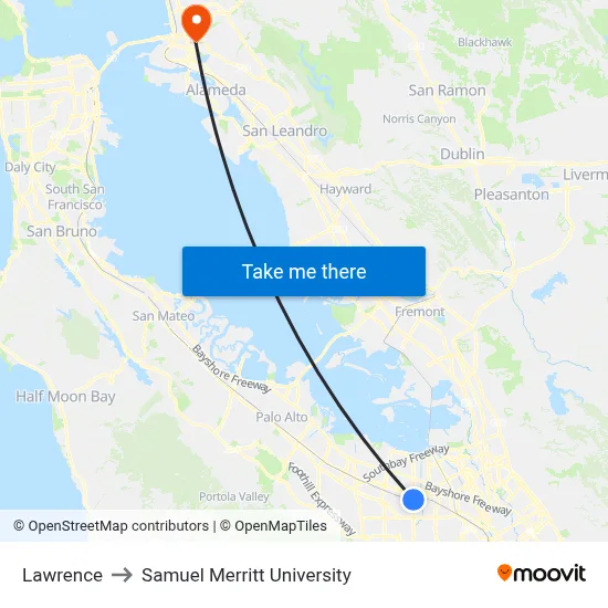 Lawrence to Samuel Merritt University map