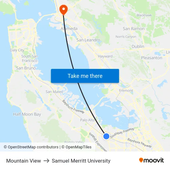Mountain View to Samuel Merritt University map