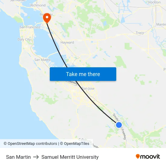 San Martin to Samuel Merritt University map