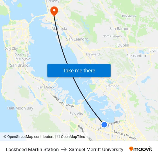 Lockheed Martin Station to Samuel Merritt University map