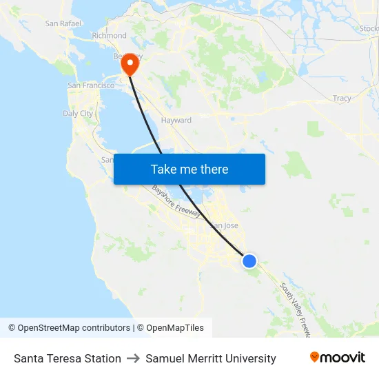 Santa Teresa Station to Samuel Merritt University map