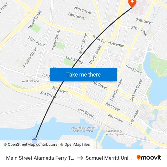 Main Street Alameda Ferry Terminal to Samuel Merritt University map