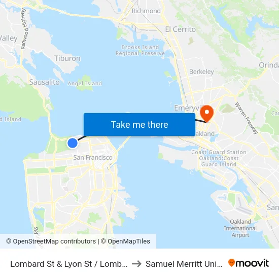 Lombard St & Lyon St / Lombard Gate to Samuel Merritt University map