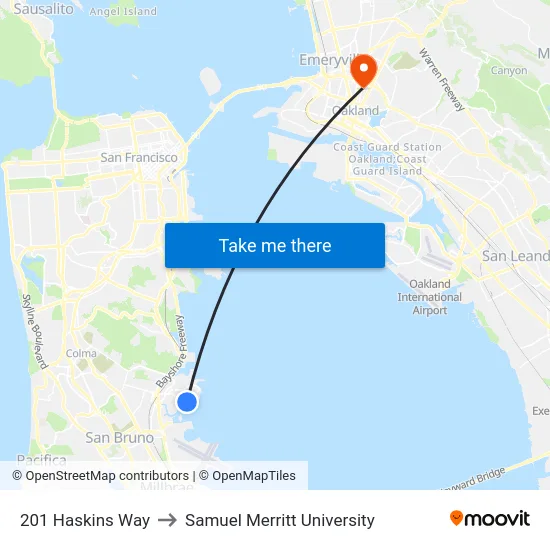 201 Haskins Way to Samuel Merritt University map