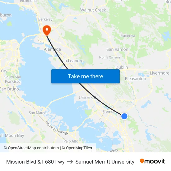 Mission Blvd & I-680 Fwy to Samuel Merritt University map