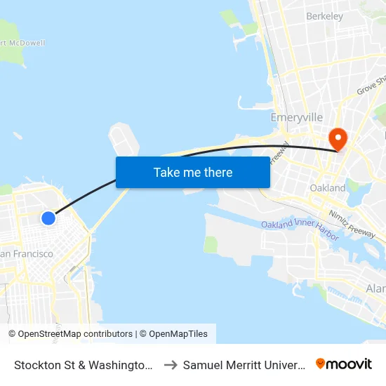 Stockton St & Washington St to Samuel Merritt University map