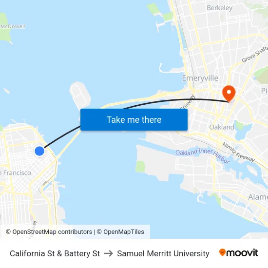California St & Battery St to Samuel Merritt University map