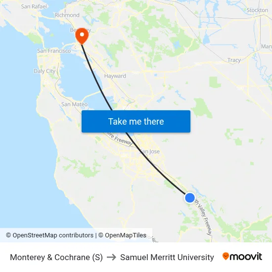 Monterey & Cochrane (S) to Samuel Merritt University map