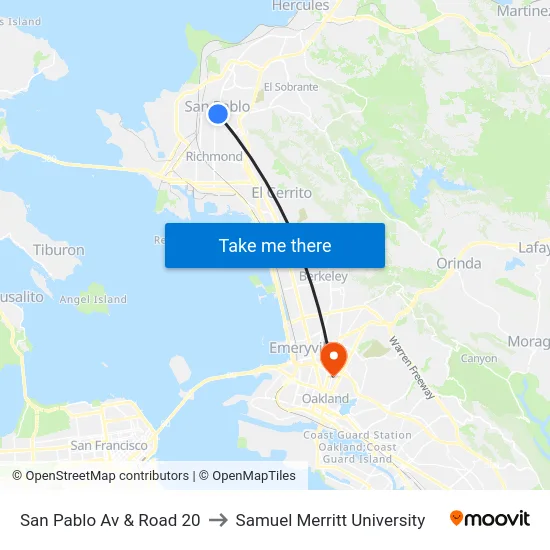 San Pablo Av & Road 20 to Samuel Merritt University map