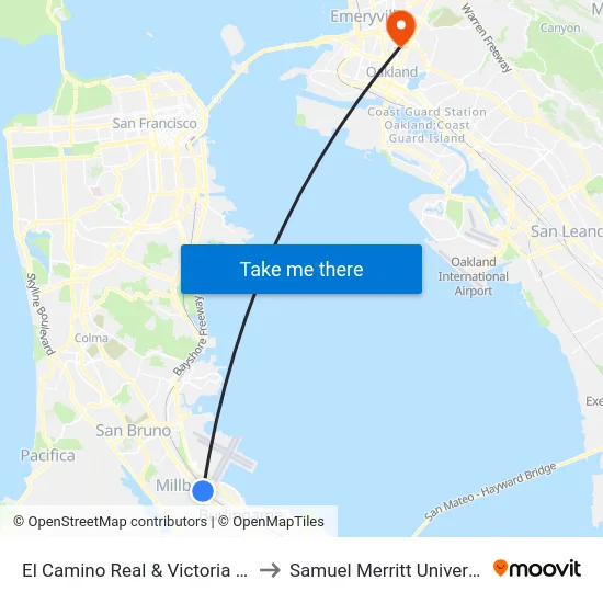 El Camino Real & Victoria Ave to Samuel Merritt University map
