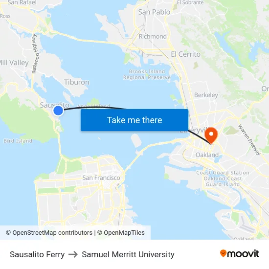 Sausalito Ferry to Samuel Merritt University map
