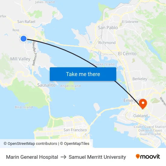 Marin General Hospital to Samuel Merritt University map