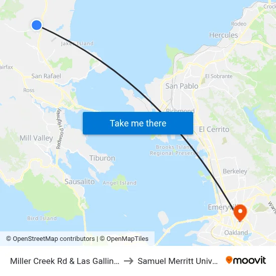 Miller Creek Rd & Las Gallinas Av to Samuel Merritt University map