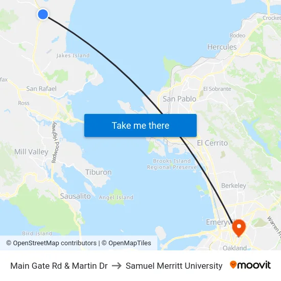 Main Gate Rd & Martin Dr to Samuel Merritt University map