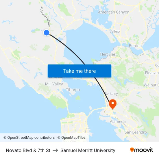 Novato Blvd & 7th St to Samuel Merritt University map