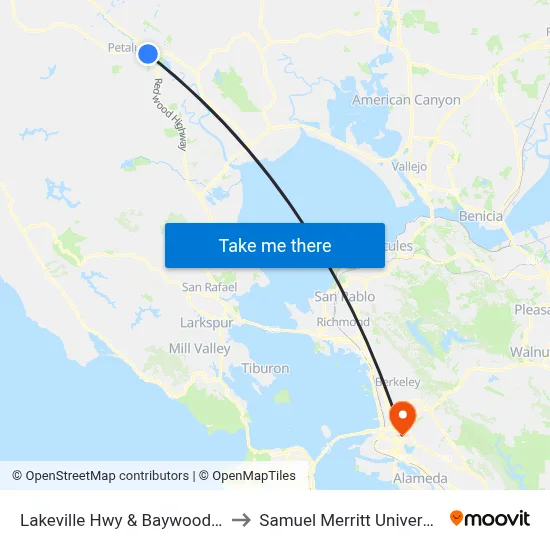 Lakeville Hwy & Baywood Dr to Samuel Merritt University map