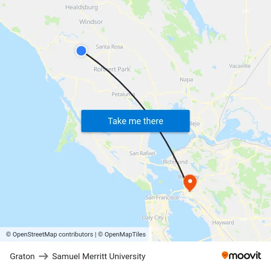 Graton to Samuel Merritt University map