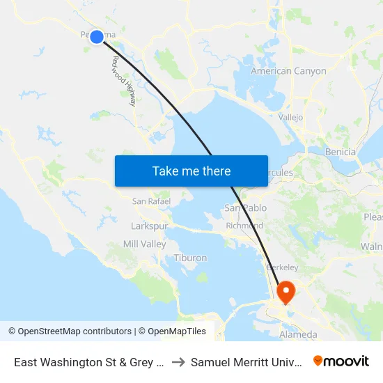 East Washington St & Grey Circle to Samuel Merritt University map