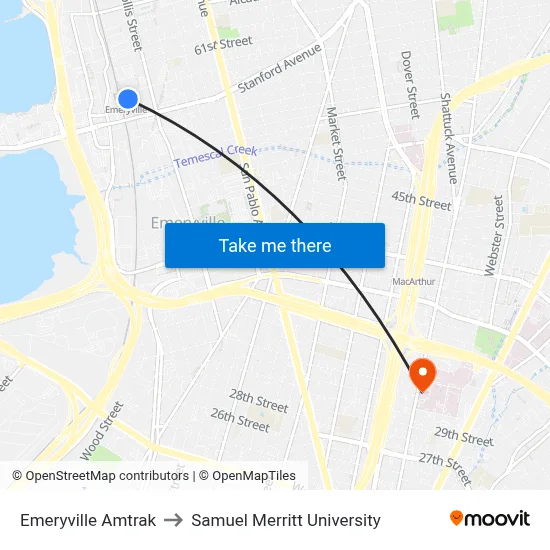 Emeryville Amtrak to Samuel Merritt University map
