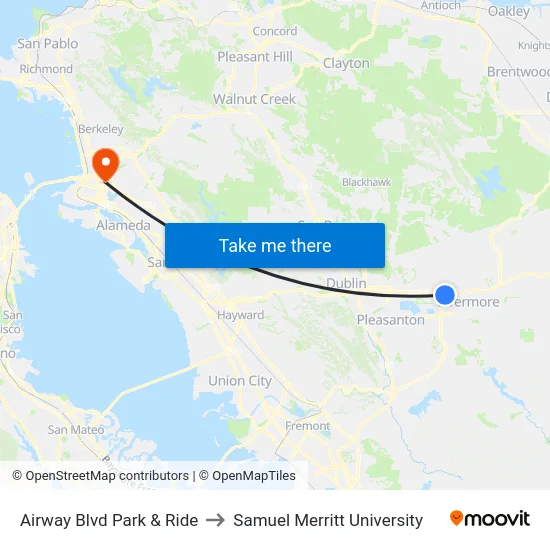 Airway Blvd Park & Ride to Samuel Merritt University map