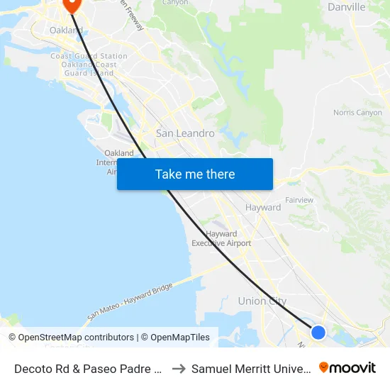 Decoto Rd & Paseo Padre Pkwy to Samuel Merritt University map