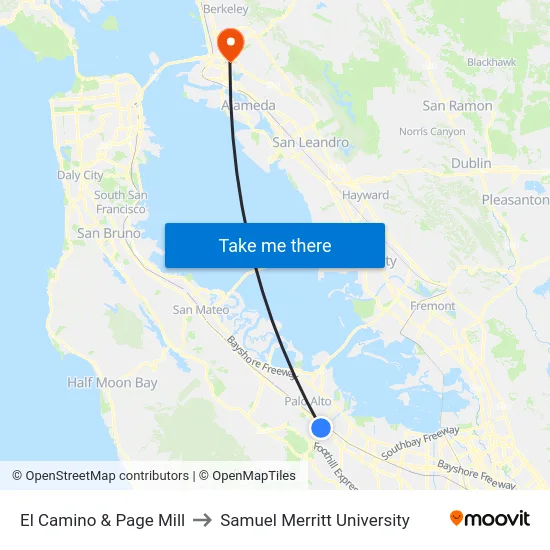 El Camino & Page Mill to Samuel Merritt University map