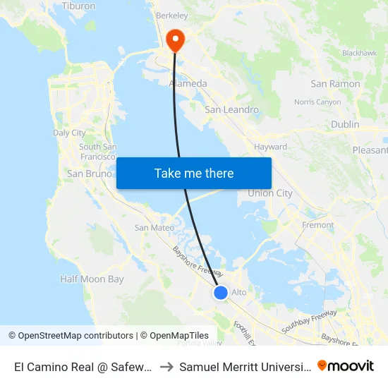 El Camino Real @ Safeway to Samuel Merritt University map