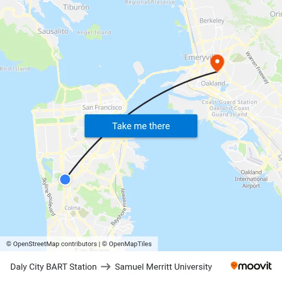 Daly City BART Station to Samuel Merritt University map