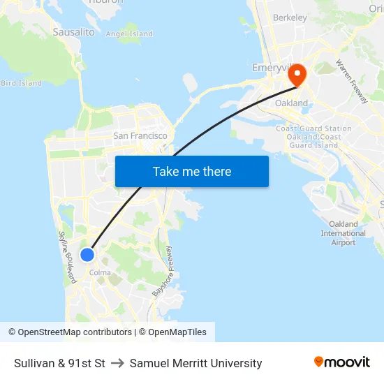 Sullivan & 91st St to Samuel Merritt University map