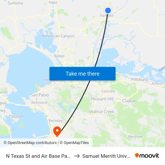 N Texas St and Air Base Parkway to Samuel Merritt University map