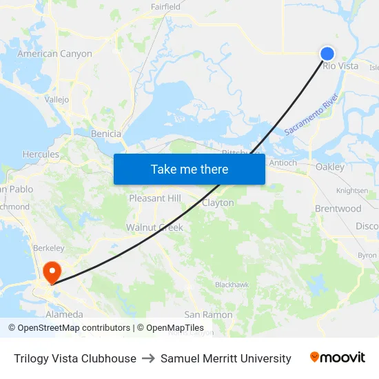 Trilogy Vista Clubhouse to Samuel Merritt University map